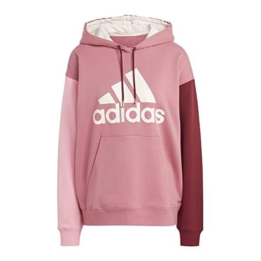 adidas essentials big logo oversized french terry hoodie felpa con cappuccio, pink strata/wonder quartz/shadow red/bliss pink, s women's