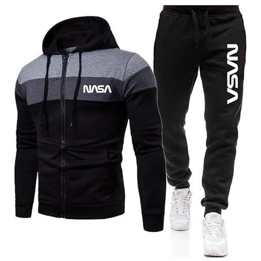 GIOPSQ tuta da uomo set tuta da jogging nasa giacca con zip con cappuccio + pantaloni abbigliamento sportivo jogger/b/3xl