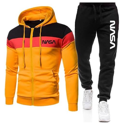GIOPSQ tuta da uomo set tuta da jogging nasa giacca con zip con cappuccio + pantaloni abbigliamento sportivo jogger/c/l