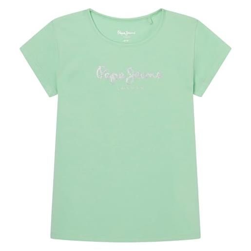 Pepe Jeans hana glitter, t-shirt bambine e ragazze, verde (acid menta green), 16 anni