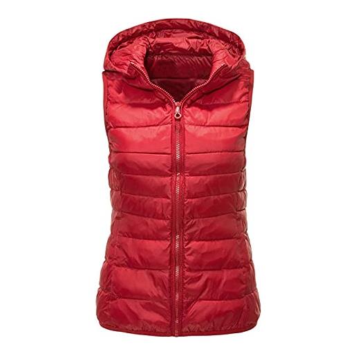 Fulidngzg gilet donna elegante, con cappuccio corto gilet caldo con zip giubbotto invernale casual piumino leggero senza maniche trapuntata giubbino antivento smanicato