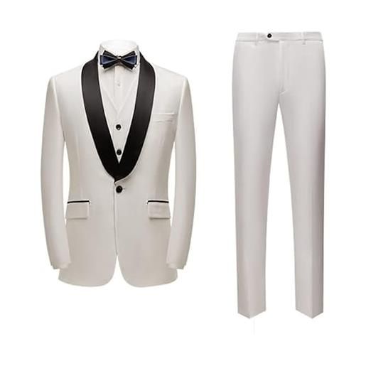 WAIDFU vestito da uomo 3 pezzi smoking blazer giacca gilet pantaloni set per matrimonio prom cena abito, bianco, xl