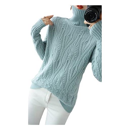 Disimlarl autunno inverno cashmere collo alto plus size donne maglia pullover lana calore maglione, acqua gn, xxl