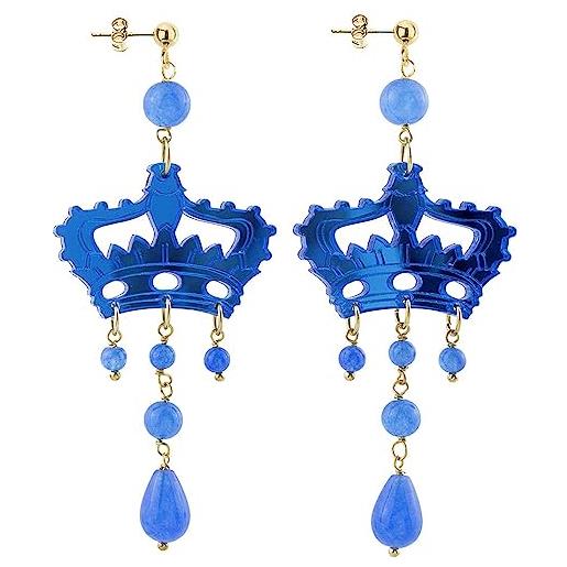 Lebole Gioielli orecchini kaguya corona plexi specchio e seta azzurro