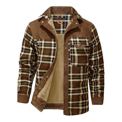 Mr.Stream camicia da uomo in stile casual da boscaiolo plaid flanella a quadri camicia imbottita da lavoro di cotone cappotto invernale 3251 coffee l