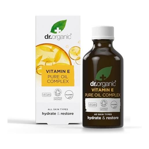 Dr organic olio puro alla vitamina e, idratante, per tutti i tipi di pelle, naturale, vegano, senza crudeltà, senza parabeni e sls, certificato biologico, 50ml