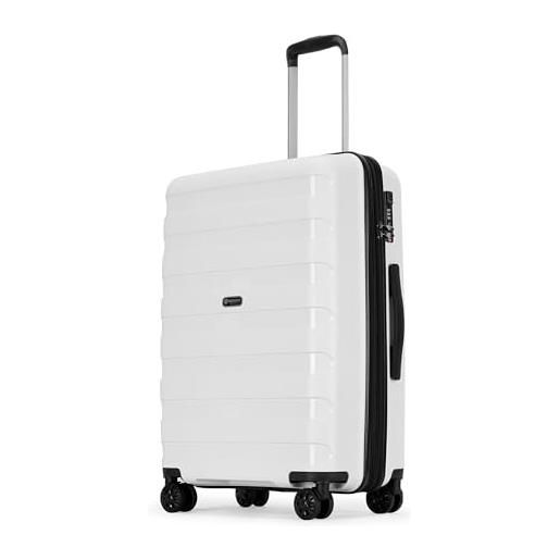 GinzaTravel valigia espandibile con 4 doppie ruote girevoli e serratura tsa, bagaglio da viaggio leggero rigido, bianco e nero, medium: 24in(66*45*25cm), valigia