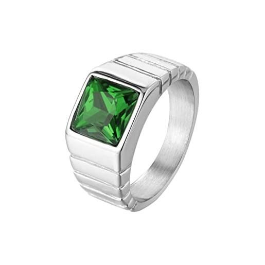 Lieson anelli in acciaio uomo, anelli uomo matrimonio anello acciaio zircone verde larga 10.5mm argento anelli con misura 20