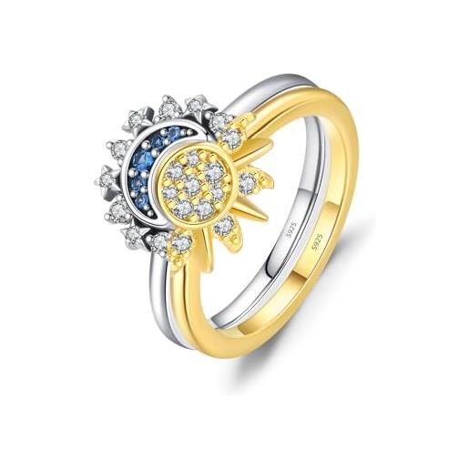 TOFBS anelli donna brillano sole e luna argento 925 sovrapposto con sole e luna celeste placcatura in oro anello con diamante anelli set per donne e ragazze 50