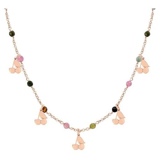 Nomination | collana donna collezione mon amour - chiusura a moschettone - argento 925 e cristalli colorati con pendenti a forma di ciliegie - made in italy - 38/42 cm (oro rosa ciliegie)