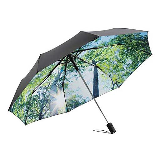 Le Monde du Parapluie ombrello pieghevole da donna/uomo, nero, sistema di apertura automatica, resistente al vento, stampa foresta