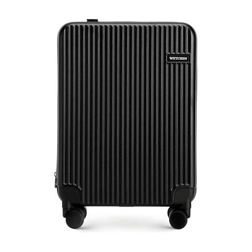 WITTCHEN flexi line valigia da cabina espandibile bagaglio a mano borsa da cabina valigia piccola in policarbonato lucchetto tsa quattro rotelle doppie manico telescopico in alluminio taglia s nero