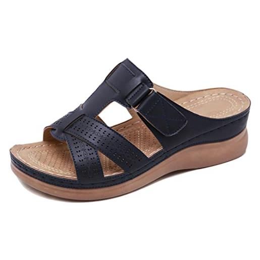 SMajong sandali punta aperta moda donna pantofole ortopediche estive zoccoli comode plateau ciabatte antiscivolo scarpe spiaggia, blu scuro 36 eu