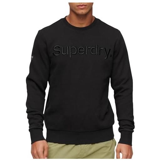 Superdry tonal embroidered logo crew maglia di tuta, nero, xl uomo