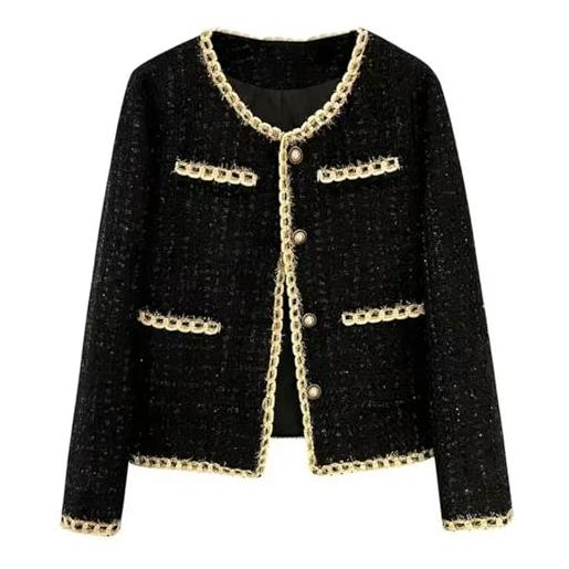 LiPski nero corto piccolo profumo giacca delle donne cappotto tweed filo d'oro tessuto abbigliamento casual vestito giacche femmina primavera autunno nuovo