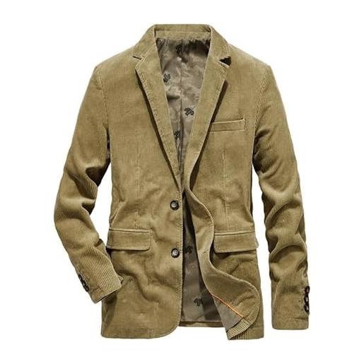 WAIDFU giacca in velluto a coste da uomo giacca casual vintage da lavoro 2 bottoni cappotto sportivo, cachi, xl
