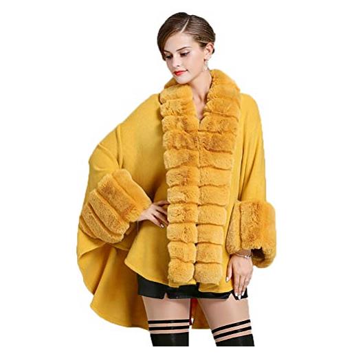 vannawong trim - poncho da donna in pelliccia sintetica, antivento, alla moda, morbido, alla moda, aperto, con mantello irregolare, senape gialla. , taglia unica