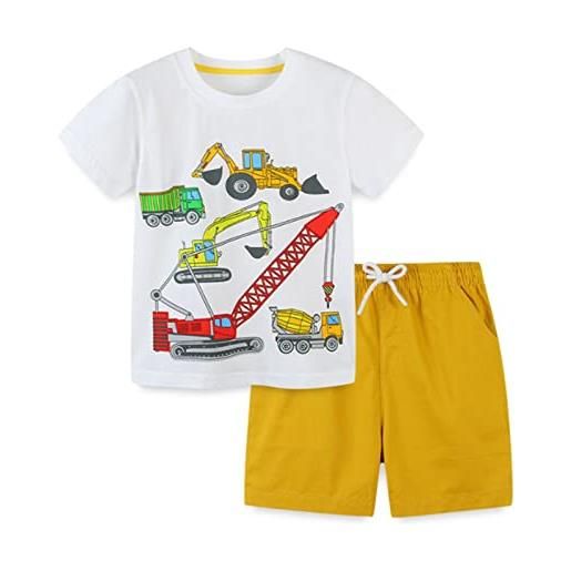 GDSCS estate ragazzo maniche corte + pantaloncini completo, scuola primaria cartoon t-shirt bianca, giallo pantaloncini due set (colore: bianco, taglia: 7t)