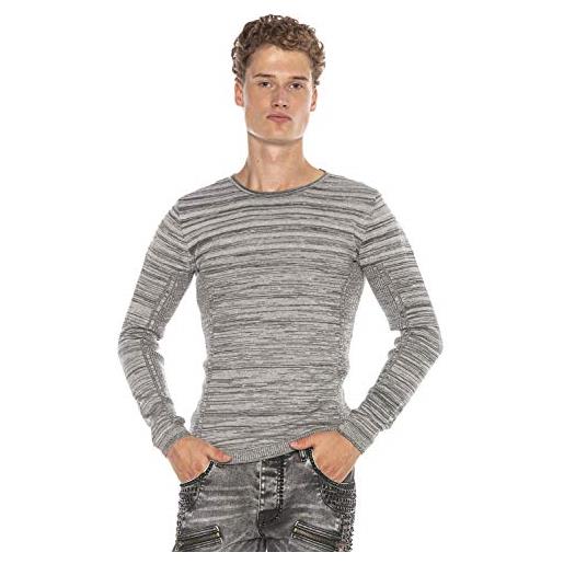 Cipo & Baxx maglione da uomo, a maniche lunghe, con scollo rotondo, mélange grigio. S