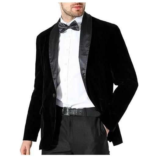 WAIDFU giacca da uomo in velluto nero per cena a scialle con risvolto a un bottone, smoking slim fit per feste di nozze e balli, nero , xl