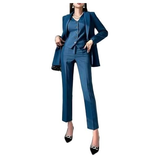 Leader of the Beauty completo da donna 3 pezzi con un bottone blazer e pantaloni, set per ufficio da donna, abito formale per feste di fine anno, blu, 42