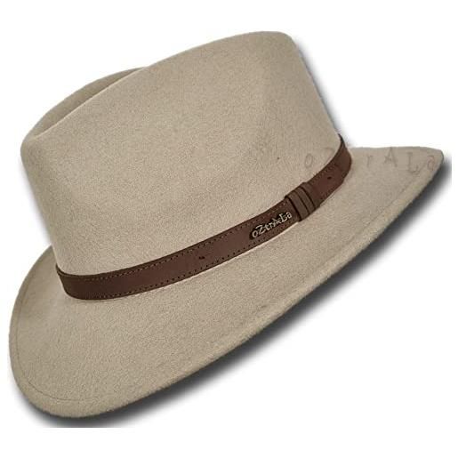 Oztrala】cappello australiano feltro di lana outback vintage fedora uomini banda di pelle cowboy wh01 us - marrone - 6.75