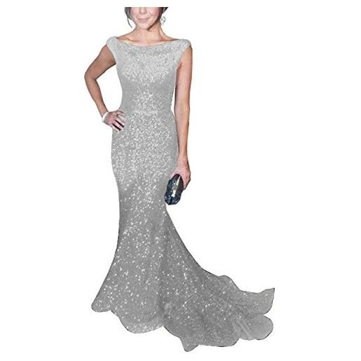 Solovedress vestito da sera formale con paillettes sirena delle donne per l'abito di promenade di nozze, grigio argento, 44