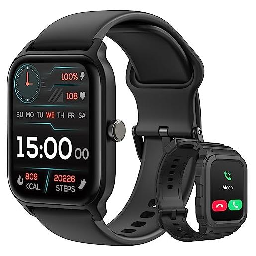 TOOBUR smartwatch uomo alexa integrata, 1.8 orologio smartwatch chiamate cardiofrequenzimetro contapassi sonno, impermeabil ip68, 2 cinturini, notifiche messaggi, compatibile android ios