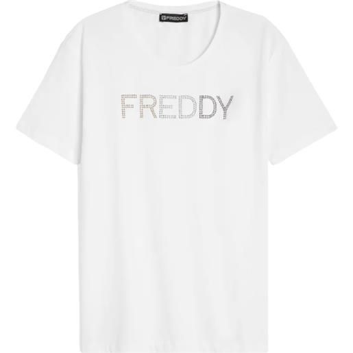 Freddy college luxe t-shirt m/m bianca stampa chiodini donna