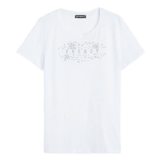 Freddy training evolut t-shirt m/m bianca logo glitter arg/fiori donna