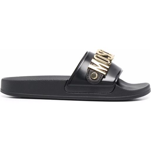 Moschino sandali slides con placca logo - nero