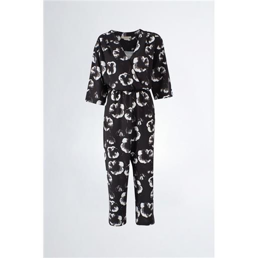 YES-ZEE jumpsuit nero donna YES-ZEE a fiori bianchi q426