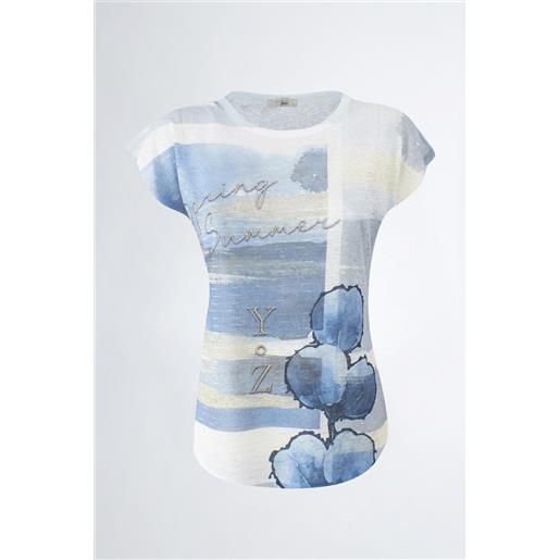 YES-ZEE t-shirt celeste donna YES-ZEE con stampa t243-y303