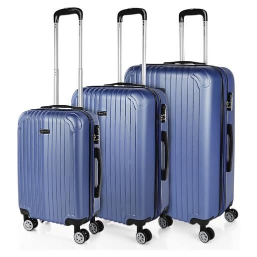 ITACA - set valigie - set valigie rigide offerte. Valigia grande rigida, valigia media rigida e bagaglio a mano. Set di valigie con lucchetto combinazione tsa t71500, blu zaffiro