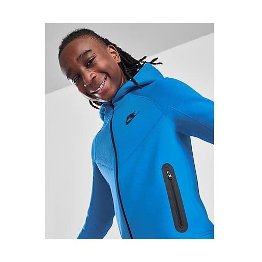 Nike felpa con cappuccio fleece zip integrale tech junior, light photo blue