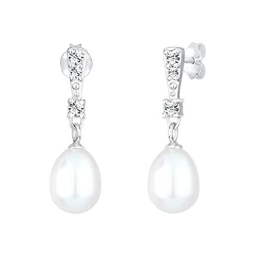 Elli orecchini donne pendenti sposa elegante con cristalli e perla d'acqua dolce in argento sterlino 925