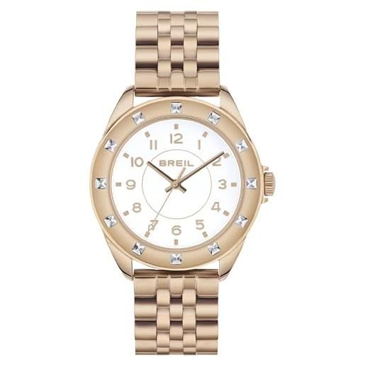 Breil orologio donna hyper quadrante mono-colore bianco movimento solo tempo - 3 lancette quarzo e bracciale acciaio colorato oro rosa tw1952