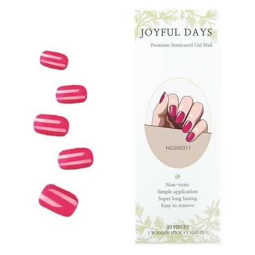 JoyfulDays joyful days - strisce per unghie in gel semi-polimerizzato, autoadesive per unghie, con lima e stick (jelly red tint)