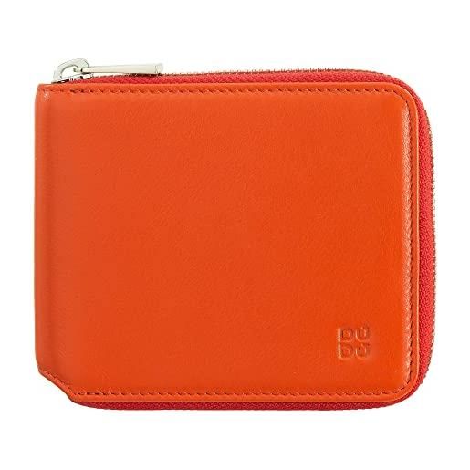 Dudu portafoglio uomo rfid in pelle portamonete con cerniera zip esterna piccolo con 6 slot carte arancio