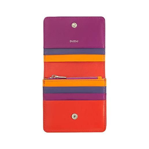 Dudu portafoglio donna piccolo in pelle schermato rfid colorato ultra compatto con zip interna e 8 porta carte tessere fucsia