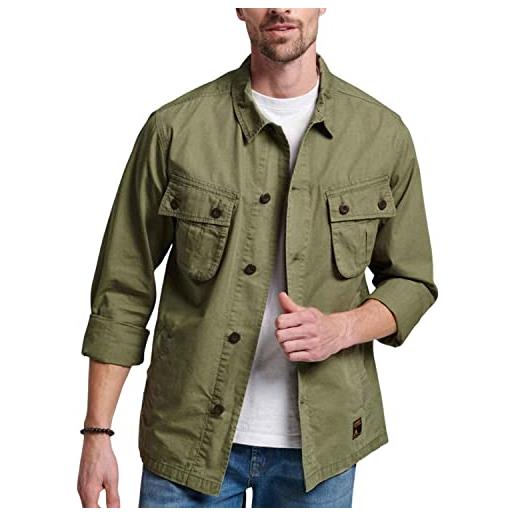 Superdry vintage combat overshirt camicia, verde oliva cachi, l uomo