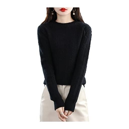 Hamthuit pullover in lana da donna casual girocollo maglieria addensato allentato signore top maglione, nero , xl