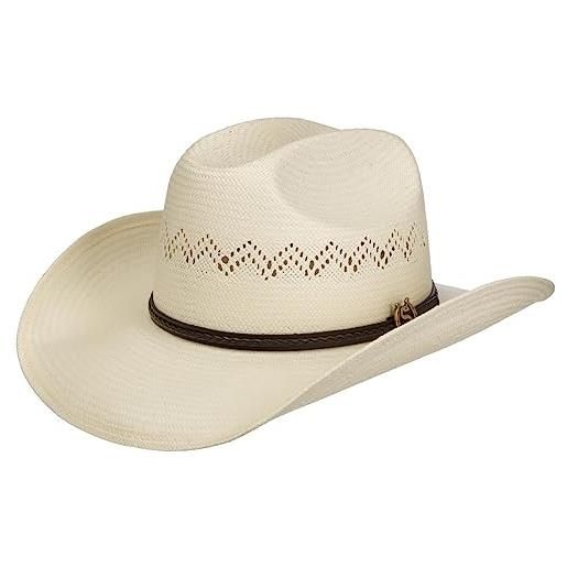 Stetson cappello di paglia monterrey western donna/uomo - da cowboy sole con fascia in pelle primavera/estate - m (56-57 cm) bianco