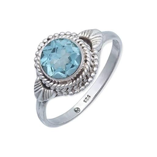 mantraroma anello argento 925 con pietre preziose topazio pietra blu argento sterling da donna in vero argento (mrg-153-62-(60))