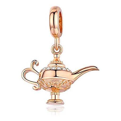 YASHUO Jewellery charm in argento sterling 925 con ciondolo a forma di famiglia di aladino, per braccialetti pandora e argento, colore: ciondoli in oro rosa. , cod. Ys-scc703