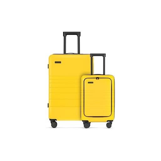 ETERNITIVE - set di 2 valigie rigide - piccola e grande | valigie da viaggio in abs | dimensioni: 55 & 75,5 cm | set di valigie con lucchetto tsa | ruote a 360° | valigie leggero e durevole | giallo