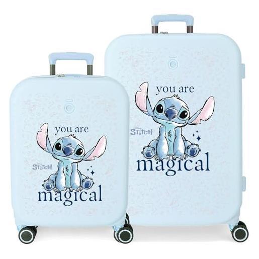 Disney joumma stitch you are magical set di valigie blu 48 x 70 x 28 cm rigida abs chiusura tsa 116l 7,54 kg 4 ruote doppie bagaglio a mano, blu, set di valigie