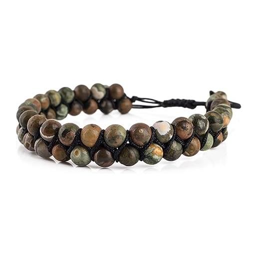 Akitsune sensei bracciale di perle | bracciale elastico da uomo e donna con pietre semipreziose da 6 mm - howlite marmo pietra lavica lapis