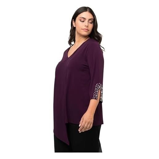 Ulla popken blusa asimmetrica con dettaglio perla sulla manica camicia da donna, nero, 60-62