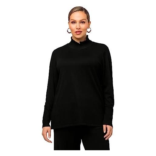 Ulla popken maglione, collo alto arricciato, maniche lunghe, bottoni, nero, 52-54 donna